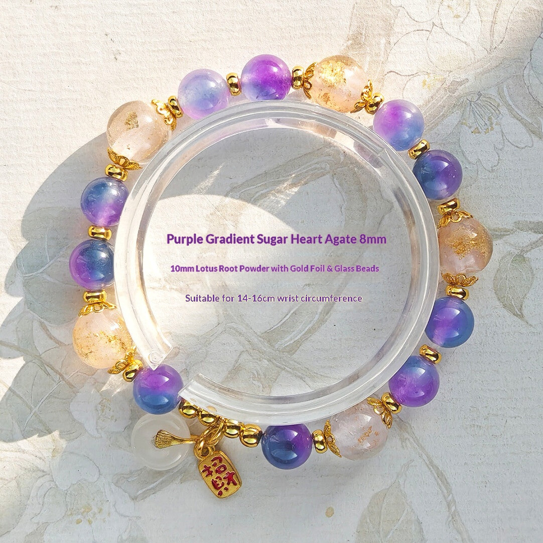 Sugar Heart Agate Half-Sugar Bracelet | Gold Foil Glass Design | Panjiayuan Premium Quality 2026 | New Chinese Style