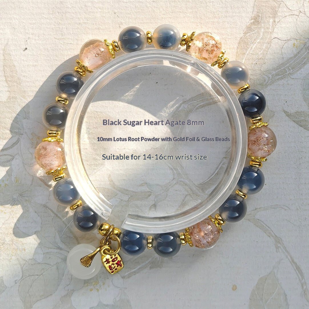 Sugar Heart Agate Half-Sugar Bracelet | Gold Foil Glass Design | Panjiayuan Premium Quality 2026 | New Chinese Style