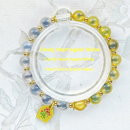 Sugar Heart Agate Bracelet | Half-Sugar Solid Color Small Beads | Beijing Temple Style | Exquisite Classic Design | 8mm Medium Beads, Blue