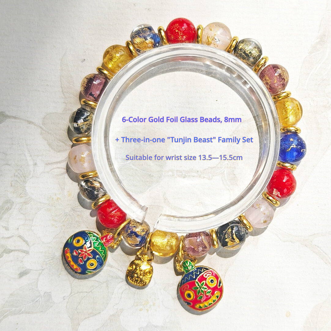 Beijing Temple Style Bracelet | Multi-Gem Gold Sand Glass & Amethyst | Five Blessings "Gold Swallowing Beast" | New Chinese Style