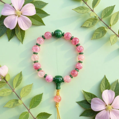18-Bead Pink Chalcedony Bracelet | Temple-Inspired Design for Positive Energy & Romantic Charm