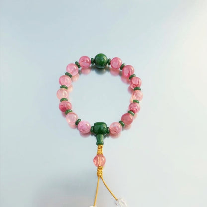 18-Bead Pink Chalcedony Bracelet | Temple-Inspired Design for Positive Energy & Romantic Charm