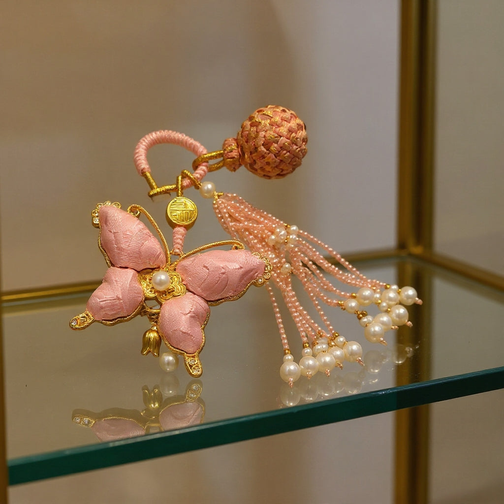 Pink Song Brocade Butterfly Charm | Versatile Keychain, Bag & Phone Accessory (Palace-Inspired)