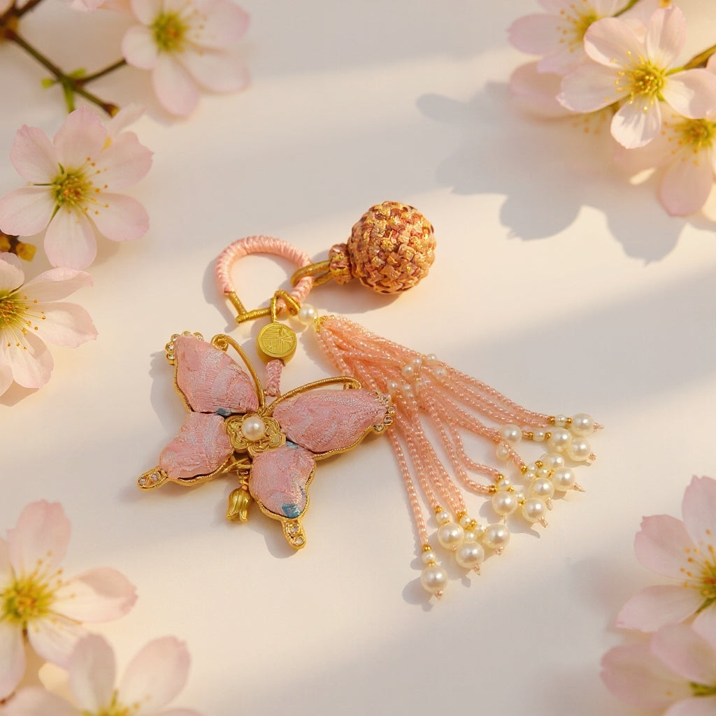 Pink Song Brocade Butterfly Charm | Versatile Keychain, Bag & Phone Accessory (Palace-Inspired)