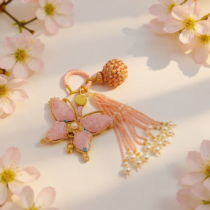 Pink Song Brocade Butterfly Charm | Versatile Keychain, Bag & Phone Accessory (Palace-Inspired)