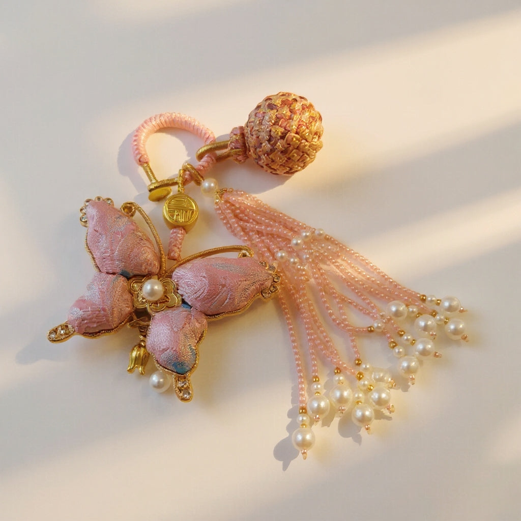 Pink Song Brocade Butterfly Charm | Versatile Keychain, Bag & Phone Accessory (Palace-Inspired)