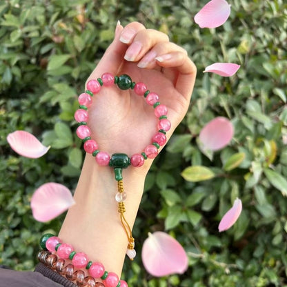 18-Bead Pink Chalcedony Bracelet | Temple-Inspired Design for Positive Energy & Romantic Charm