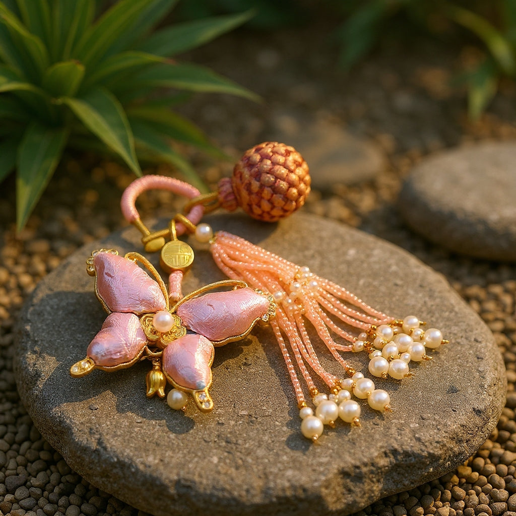 Pink Song Brocade Butterfly Charm | Versatile Keychain, Bag & Phone Accessory (Palace-Inspired)