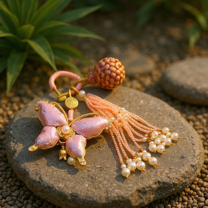 Pink Song Brocade Butterfly Charm | Versatile Keychain, Bag & Phone Accessory (Palace-Inspired)