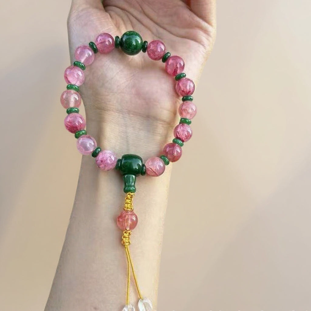 18-Bead Pink Chalcedony Bracelet | Temple-Inspired Design for Positive Energy & Romantic Charm