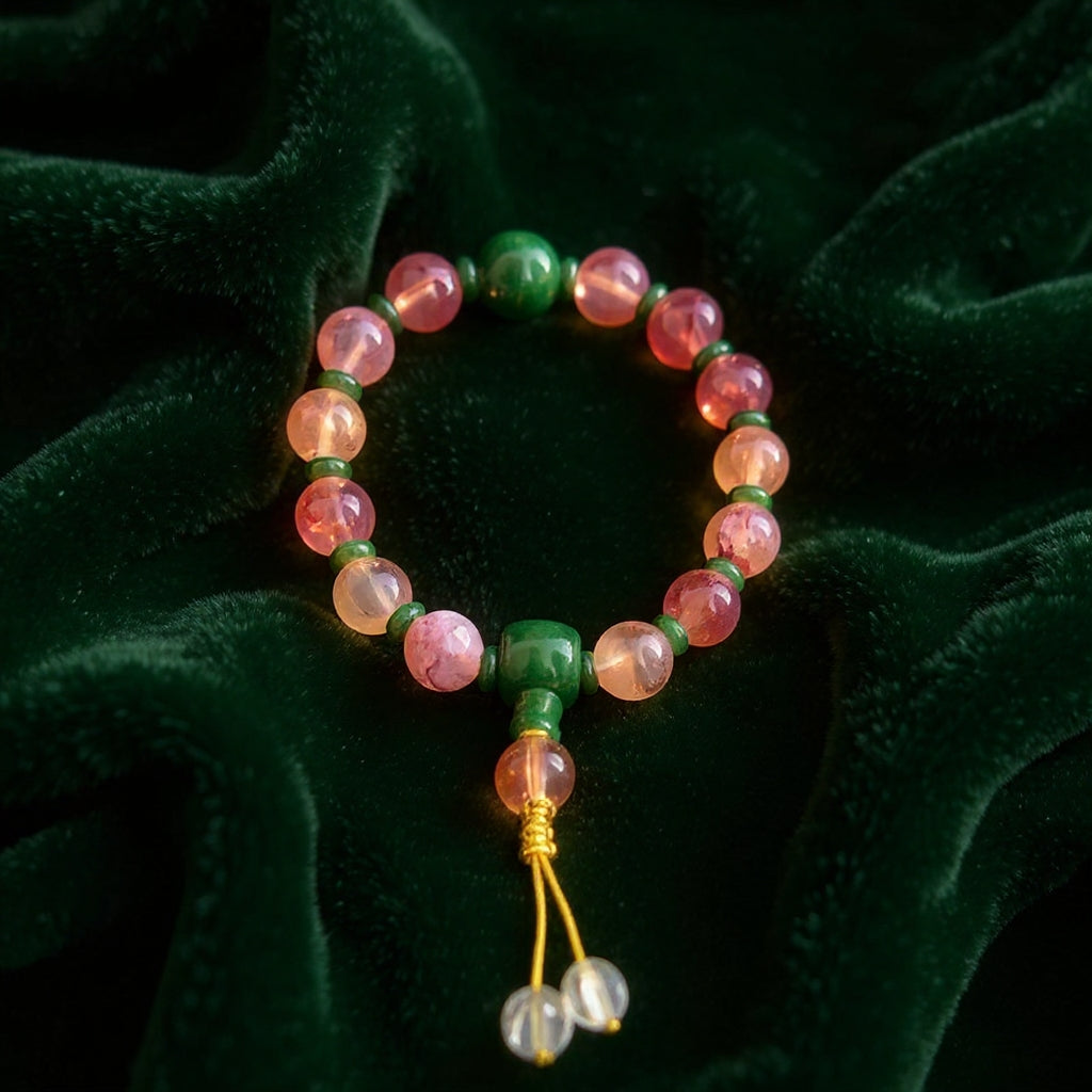 18-Bead Pink Chalcedony Bracelet | Temple-Inspired Design for Positive Energy & Romantic Charm