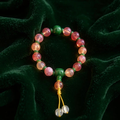 18-Bead Pink Chalcedony Bracelet | Temple-Inspired Design for Positive Energy & Romantic Charm