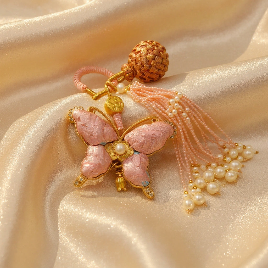 Pink Song Brocade Butterfly Charm | Versatile Keychain, Bag & Phone Accessory (Palace-Inspired)