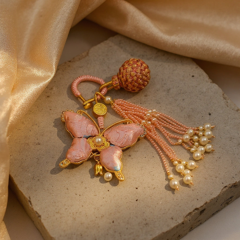 Pink Song Brocade Butterfly Charm | Versatile Keychain, Bag & Phone Accessory (Palace-Inspired)