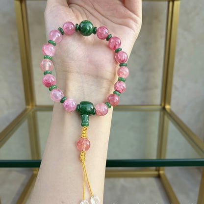 18-Bead Pink Chalcedony Bracelet | Temple-Inspired Design for Positive Energy & Romantic Charm