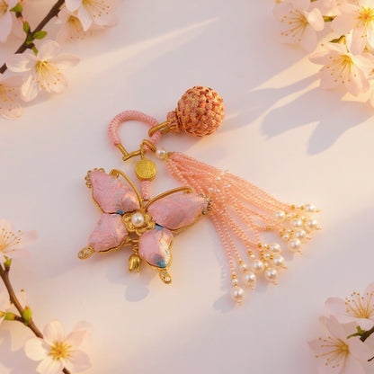 Pink Song Brocade Butterfly Charm | Versatile Keychain, Bag & Phone Accessory (Palace-Inspired)