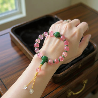 18-Bead Pink Chalcedony Bracelet | Temple-Inspired Design for Positive Energy & Romantic Charm