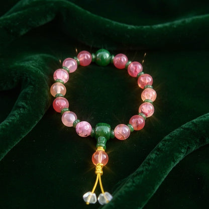 18-Bead Pink Chalcedony Bracelet | Temple-Inspired Design for Positive Energy & Romantic Charm