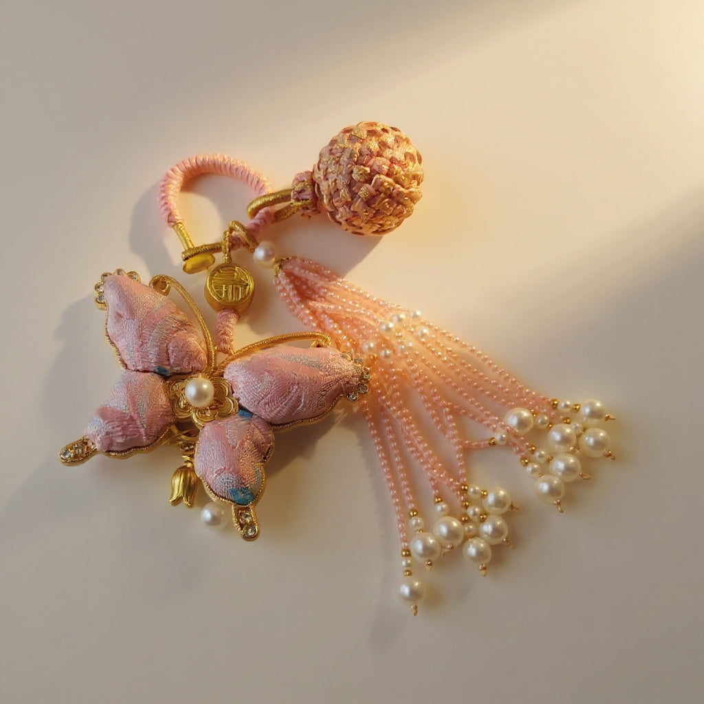 Pink Song Brocade Butterfly Charm | Versatile Keychain, Bag & Phone Accessory (Palace-Inspired)