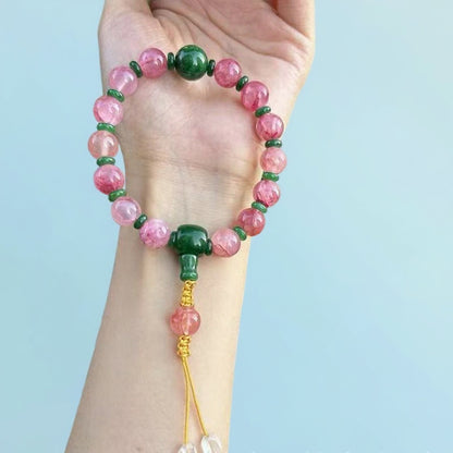 18-Bead Pink Chalcedony Bracelet | Temple-Inspired Design for Positive Energy & Romantic Charm