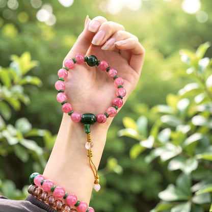 18-Bead Pink Chalcedony Bracelet | Temple-Inspired Design for Positive Energy & Romantic Charm