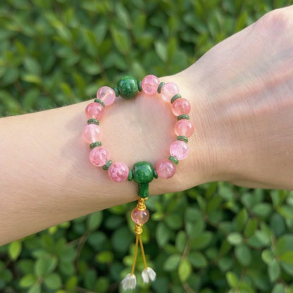18-Bead Pink Chalcedony Bracelet | Temple-Inspired Design for Positive Energy & Romantic Charm