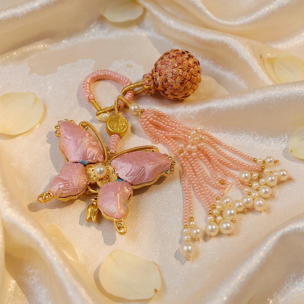 Pink Song Brocade Butterfly Charm | Versatile Keychain, Bag & Phone Accessory (Palace-Inspired)