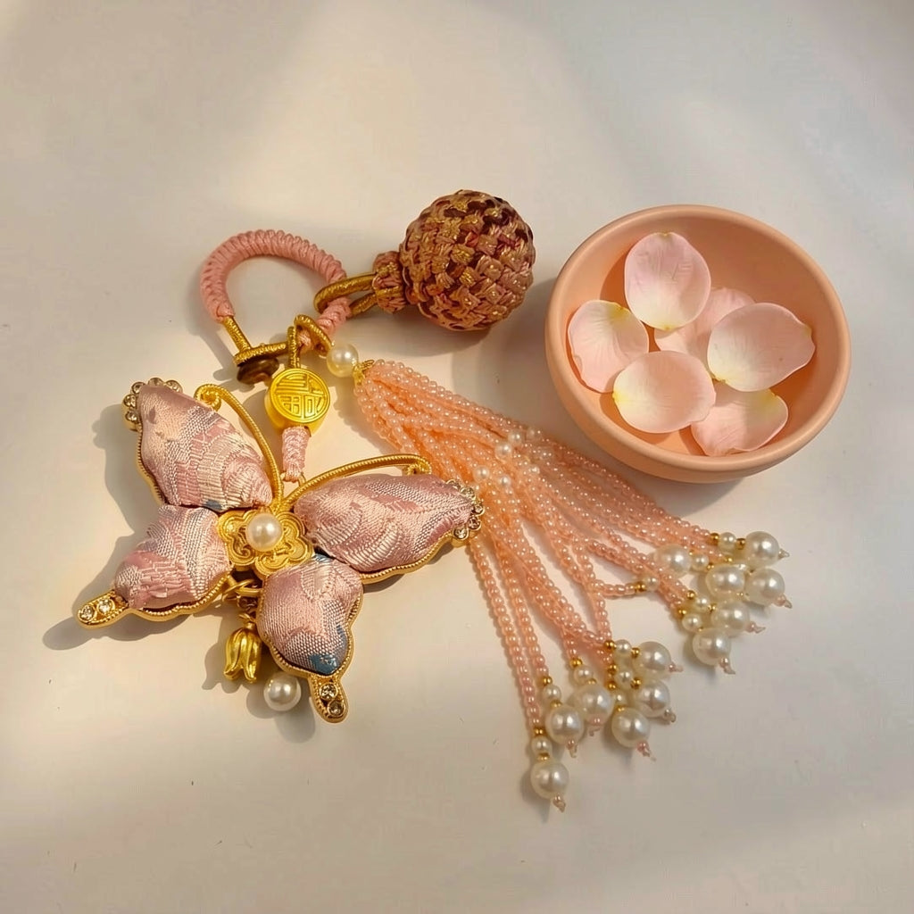 Pink Song Brocade Butterfly Charm | Versatile Keychain, Bag & Phone Accessory (Palace-Inspired)
