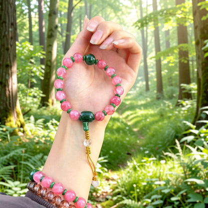 18-Bead Pink Chalcedony Bracelet | Temple-Inspired Design for Positive Energy & Romantic Charm