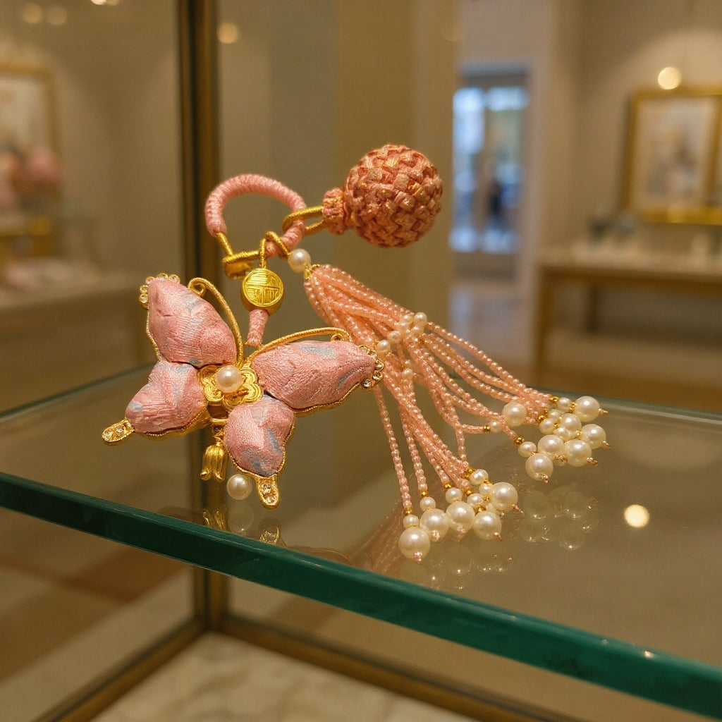 Pink Song Brocade Butterfly Charm | Versatile Keychain, Bag & Phone Accessory (Palace-Inspired)