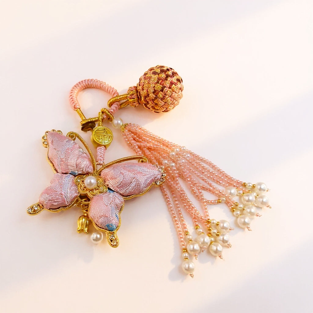 Pink Song Brocade Butterfly Charm | Versatile Keychain, Bag & Phone Accessory (Palace-Inspired)
