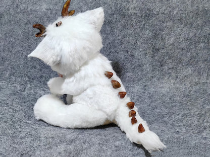 Handmade Gold Foil Glass Dragon Plush | Cute Little吞吞兽 (Xiao Long Ren) Stuffed Animal with Gold Horns & Lucky Bell - Collectible Furry Companion