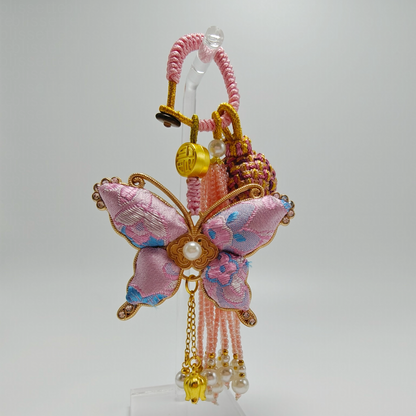 Pink Song Brocade Butterfly Charm | Versatile Keychain, Bag & Phone Accessory (Palace-Inspired)