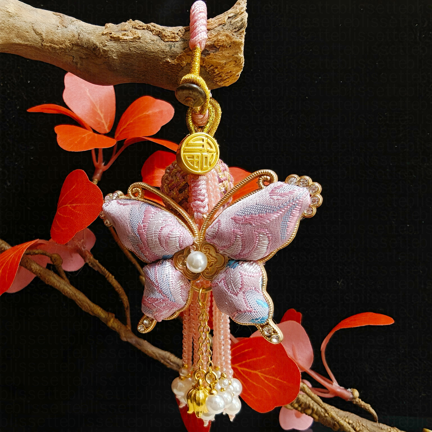 Pink Song Brocade Butterfly Charm | Versatile Keychain, Bag & Phone Accessory (Palace-Inspired)