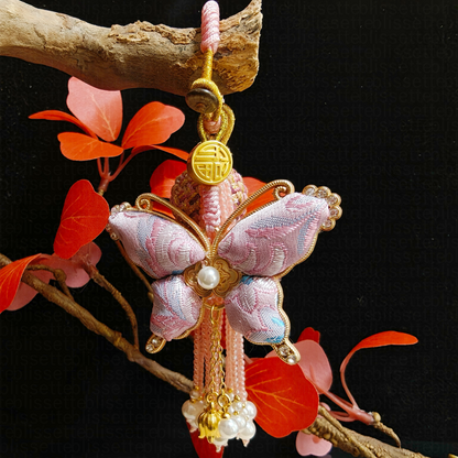Pink Song Brocade Butterfly Charm | Versatile Keychain, Bag & Phone Accessory (Palace-Inspired)