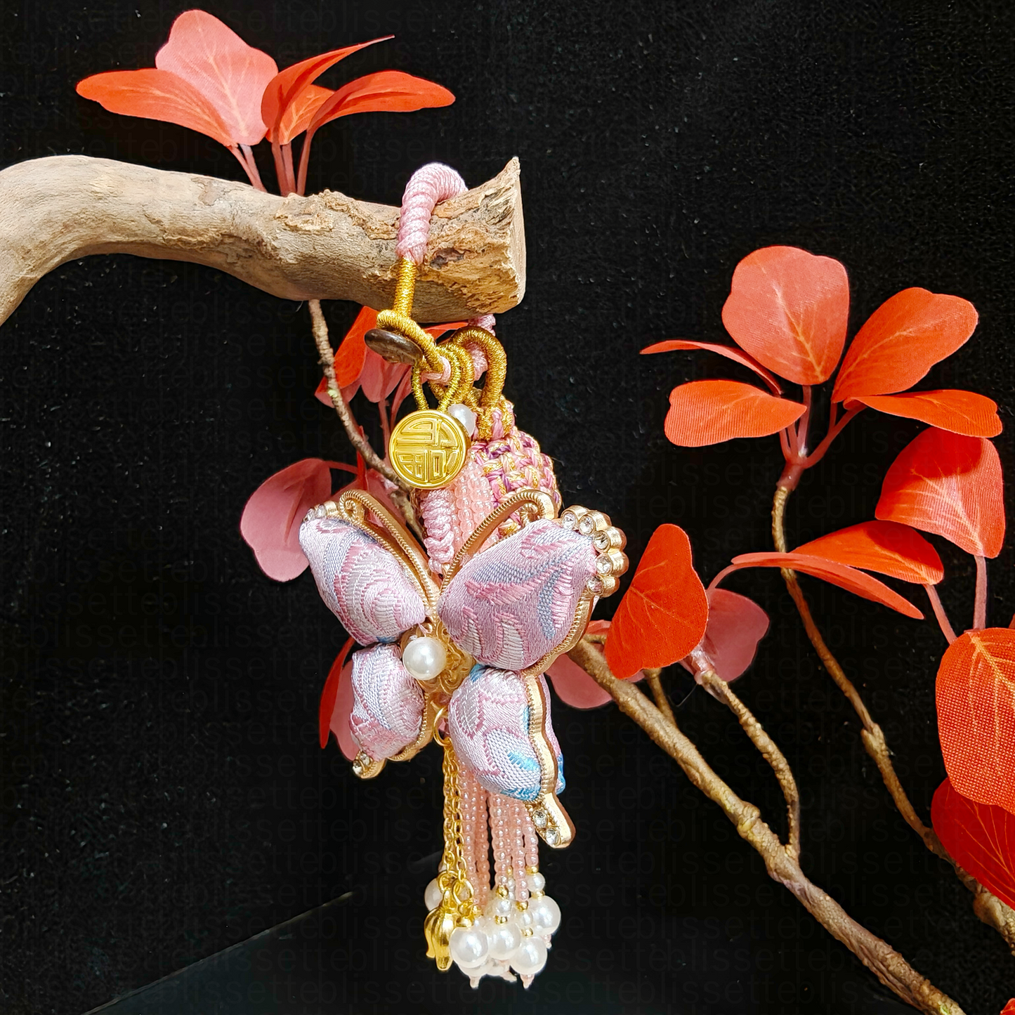 Pink Song Brocade Butterfly Charm | Versatile Keychain, Bag & Phone Accessory (Palace-Inspired)