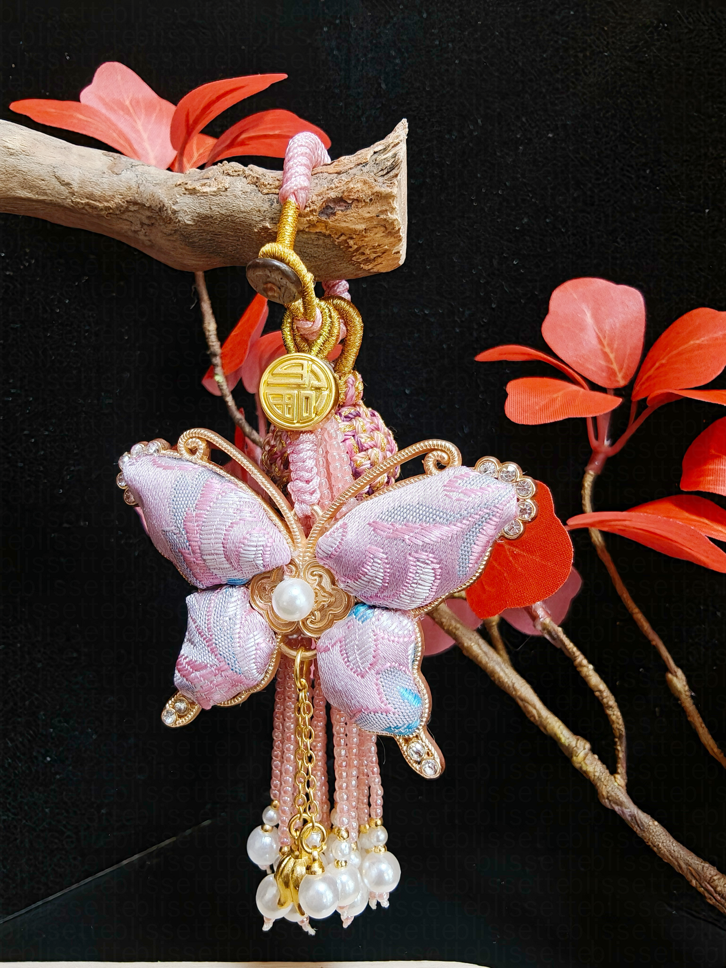 Pink Song Brocade Butterfly Charm | Versatile Keychain, Bag & Phone Accessory (Palace-Inspired)