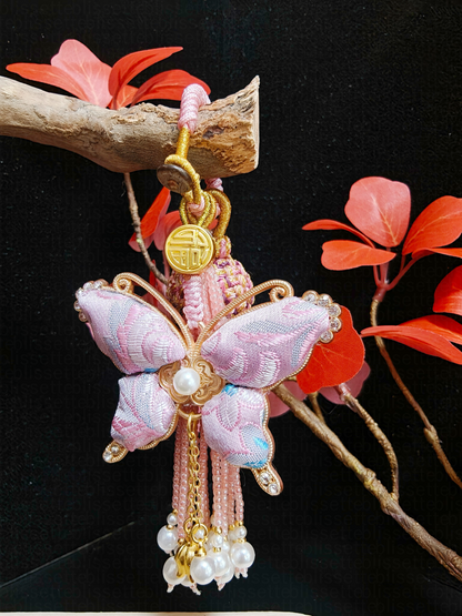 Pink Song Brocade Butterfly Charm | Versatile Keychain, Bag & Phone Accessory (Palace-Inspired)