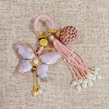 Pink Song Brocade Butterfly Charm | Versatile Keychain, Bag & Phone Accessory (Palace-Inspired)