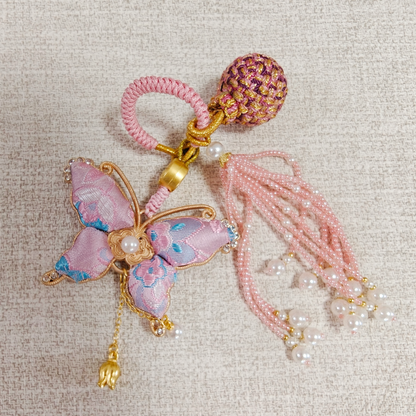 Pink Song Brocade Butterfly Charm | Versatile Keychain, Bag & Phone Accessory (Palace-Inspired)