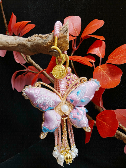 Pink Song Brocade Butterfly Charm | Versatile Keychain, Bag & Phone Accessory (Palace-Inspired)