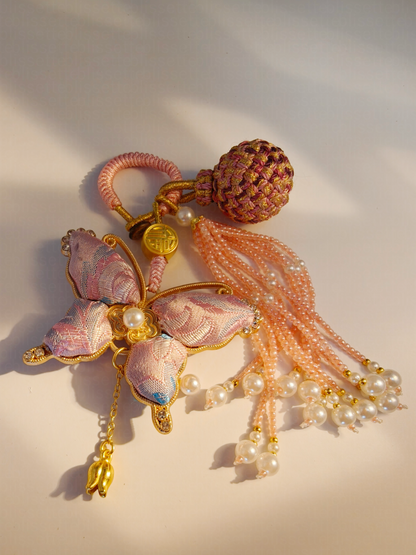 Pink Song Brocade Butterfly Charm | Versatile Keychain, Bag & Phone Accessory (Palace-Inspired)