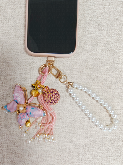 Pink Song Brocade Butterfly Charm | Versatile Keychain, Bag & Phone Accessory (Palace-Inspired)