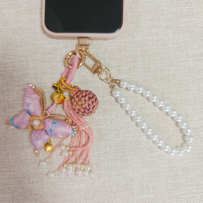 Pink Song Brocade Butterfly Charm | Versatile Keychain, Bag & Phone Accessory (Palace-Inspired)