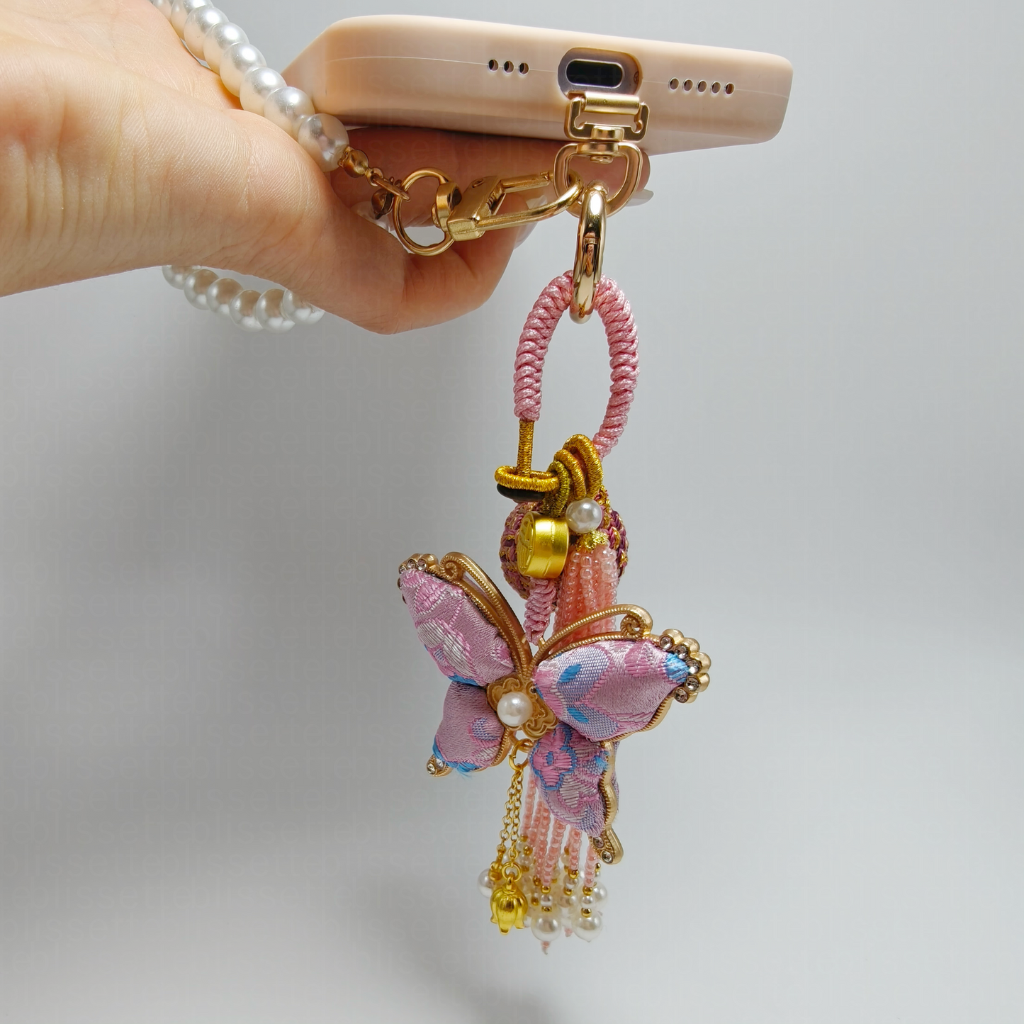 Pink Song Brocade Butterfly Charm | Versatile Keychain, Bag & Phone Accessory (Palace-Inspired)