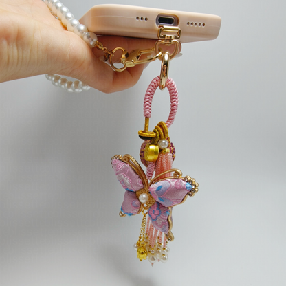Pink Song Brocade Butterfly Charm | Versatile Keychain, Bag & Phone Accessory (Palace-Inspired)