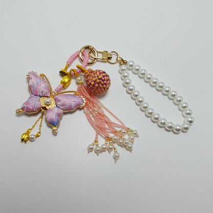 Pink Song Brocade Butterfly Charm | Versatile Keychain, Bag & Phone Accessory (Palace-Inspired)