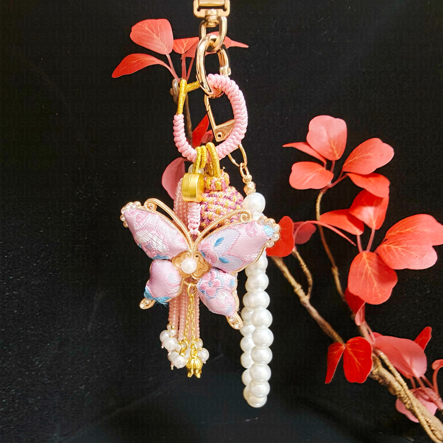 Pink Song Brocade Butterfly Charm | Versatile Keychain, Bag & Phone Accessory (Palace-Inspired)