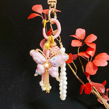 Pink Song Brocade Butterfly Charm | Versatile Keychain, Bag & Phone Accessory (Palace-Inspired)