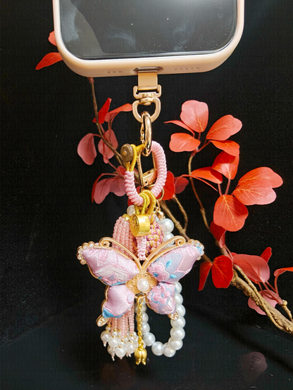 Pink Song Brocade Butterfly Charm | Versatile Keychain, Bag & Phone Accessory (Palace-Inspired)